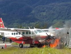 Pesawat Grand Caravan Rute Timika–Ilaga Terbakar di Bandara Aminggaru Kabupaten Puncak
